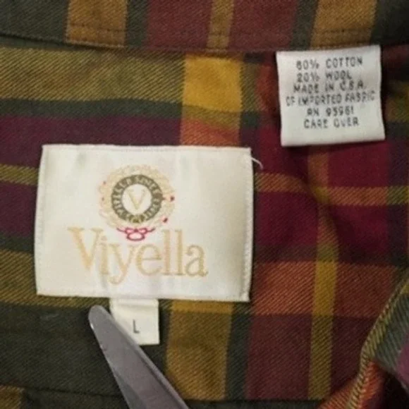 VTG Viyella Shirt Mens Large Red‎ Gold Hunting Tartan Wool Blend Plaid Button-Up - Picture 3 of 9